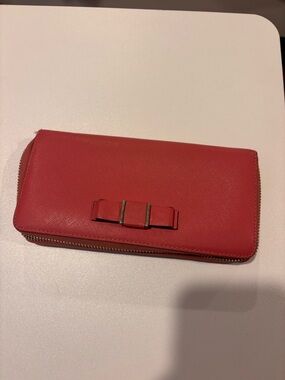 Coach Pink rose color Zip-Around Bow Accent Wallet